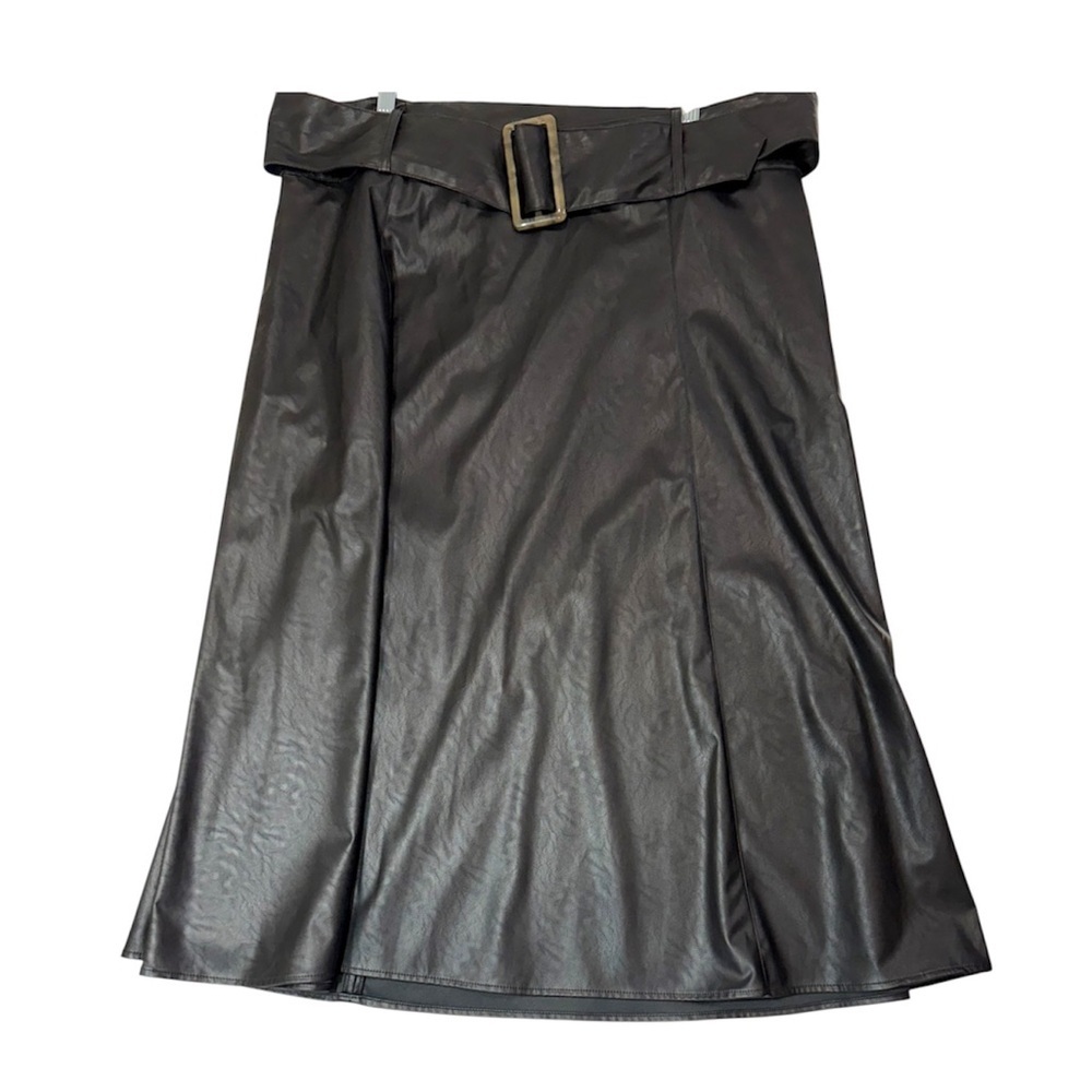 Who What Wear Faux Vegan Leather A Line Midi Skirt Belted Black Size 18